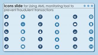 Icons Slide For Using AML Monitoring Tool To Prevent Fraudulent Transactions