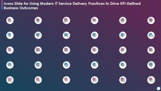 Icons Slide For Using Modern It Service Delivery Practices Drive Kpi Defined Business Outcomes