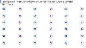 Icons slide for web advertisement agency investor funding elevator pitch deck