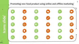 Icons Slide Promoting New Food Product Using Online And Offline Marketing