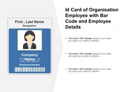 Id card of organisation employee with bar code and employee details