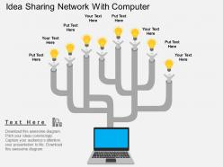 Id idea sharing network with computer flat powerpoint design