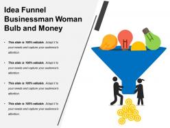 Idea funnel businessman woman bulb and money