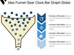 Idea funnel gears clock bar graph globe