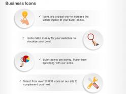 Idea generation magnifier pie chart tools ppt icons graphics