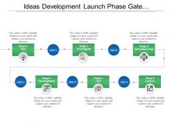Ideas development launch phase gate with boxes and icons