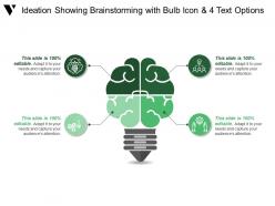 Ideation showing brainstorming with bulb icon and 4 text options