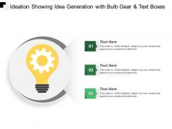 Ideation showing idea generation with bulb gear and text boxes