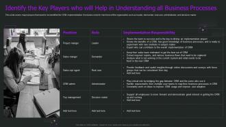 Identify The Key Players Who Will Help In Understanding All Business Crm Implementation Process