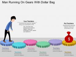 If man running on gears with dollar bag flat powerpoint design
