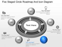Ih five staged circle roadmap and icon diagram powerpoint template