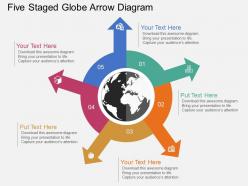 Ih five staged globe arrow diagram flat powerpoint design