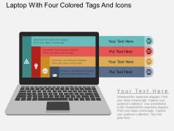 Ii laptop with four colored tags and icons flat powerpoint design