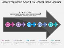 Ij linear progressive arrow five circular icons diagram flat powerpoint design