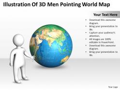 Illustration of 3d man pointing world map ppt graphics icons