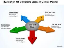 Illustration of 5 diverging stages circular manner flow network powerpoint templates