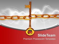 Illustration of a large gold key with chain powerpoint templates ppt themes and graphics 0113