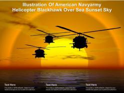 Illustration of american navyarmy helicopter blackhawk over sea sunset sky