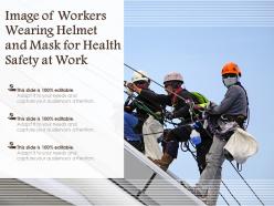 Image of workers wearing helmet and mask for health safety at work