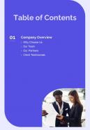 Immigration Service Provider Proposal Table Of Contents One Pager Sample Example Document