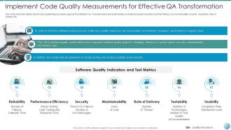 Implement code quality qa transformation improved product quality user satisfaction