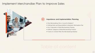 Implement Merchandise Plan To Improve Sales Table Of Contents