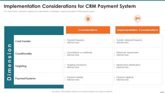 Implementation Considerations For Crm Payment System Crm Digital Transformation Toolkit