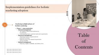 Implementation Guidelines For Holistic Marketing Adoption Table Of Contents MKT SS V