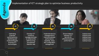 Implementation of ICT Strategic Plan to Optimize Business Productivity complete deck Strategy CD Unique Content Ready