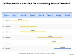 Implementation timeline for accounting service proposal finishing ppt powerpoint file show
