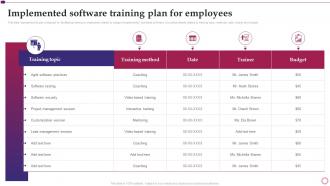 Implemented Software Training Plan For Employees Software Implementation Project Plan