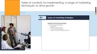 Implementing A Range Of Marketing Techniques To Drive Growth For Table Of Contents Strategy SS V