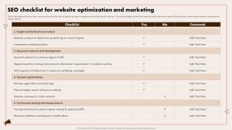 Implementing Digital Marketing SEO Checklist For Website Optimization And Marketing