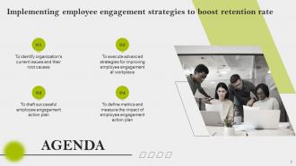 Implementing Employee Engagement Strategies To Boost Retention Rate Powerpoint Presentation Slides Captivating Analytical
