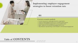 Implementing Employee Engagement Strategies To Boost Retention Rate Powerpoint Presentation Slides Engaging Analytical