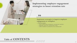 Implementing Employee Engagement Strategies To Boost Retention Rate Powerpoint Presentation Slides Compatible Professionally