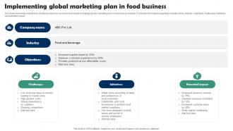 Implementing Global Marketing Plan In Food Business