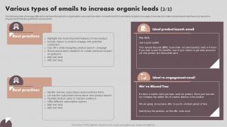 Implementing Marketing Strategies Various Types Of Emails To Increase Organic Leads MKT SS V Idea Attractive