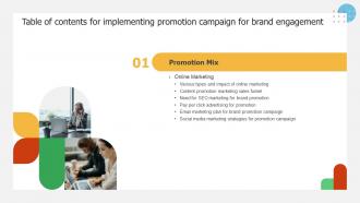 Implementing Promotion Campaign For Brand Engagement For Table Of Contents