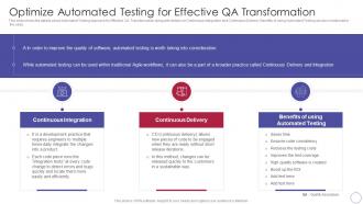 Implementing Quality Assurance Transformation Optimize Automated Testing