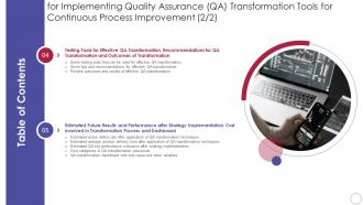 Implementing Quality Assurance Transformation Table Of Contents
