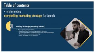 Implementing Storytelling Marketing Strategy For Brands Table Of Contents MKT SS V