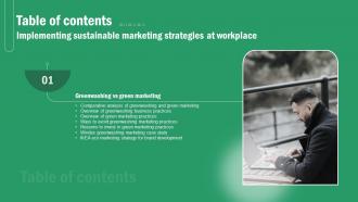 Implementing Sustainable Marketing Strategies At Workplace Table Of Contents MKT SS V