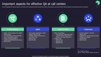 Important Aspects For Effective Qa At Call Centers Call Center Performance Improvement Action Plan