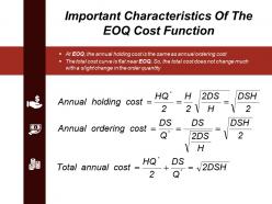 Important characteristics of the eoq cost function powerpoint slide designs