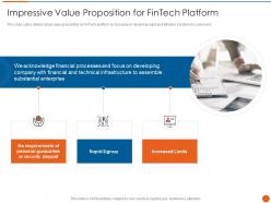Impressive value proposition for fintech platform fintech service provider investor funding elevator
