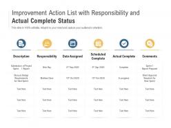Improvement action list with responsibility and actual complete status