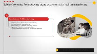 Improving Brand Awareness With Real Time Marketing Table Of Contents MKT SS V