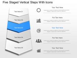 In five staged vertical steps with icons powerpoint template
