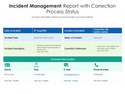 Incident management report with correction process status